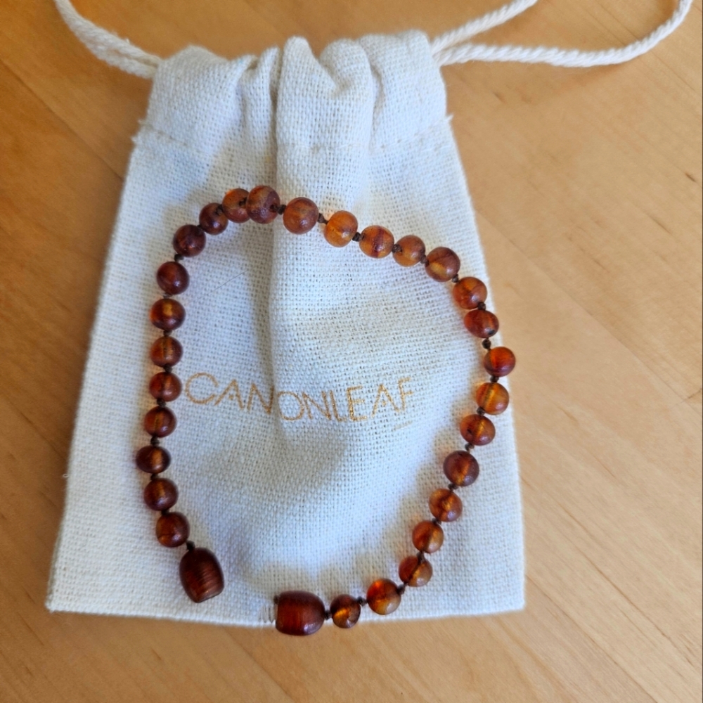 Canon Leaf Raw Cognac Amber Bracelet, 7" Long